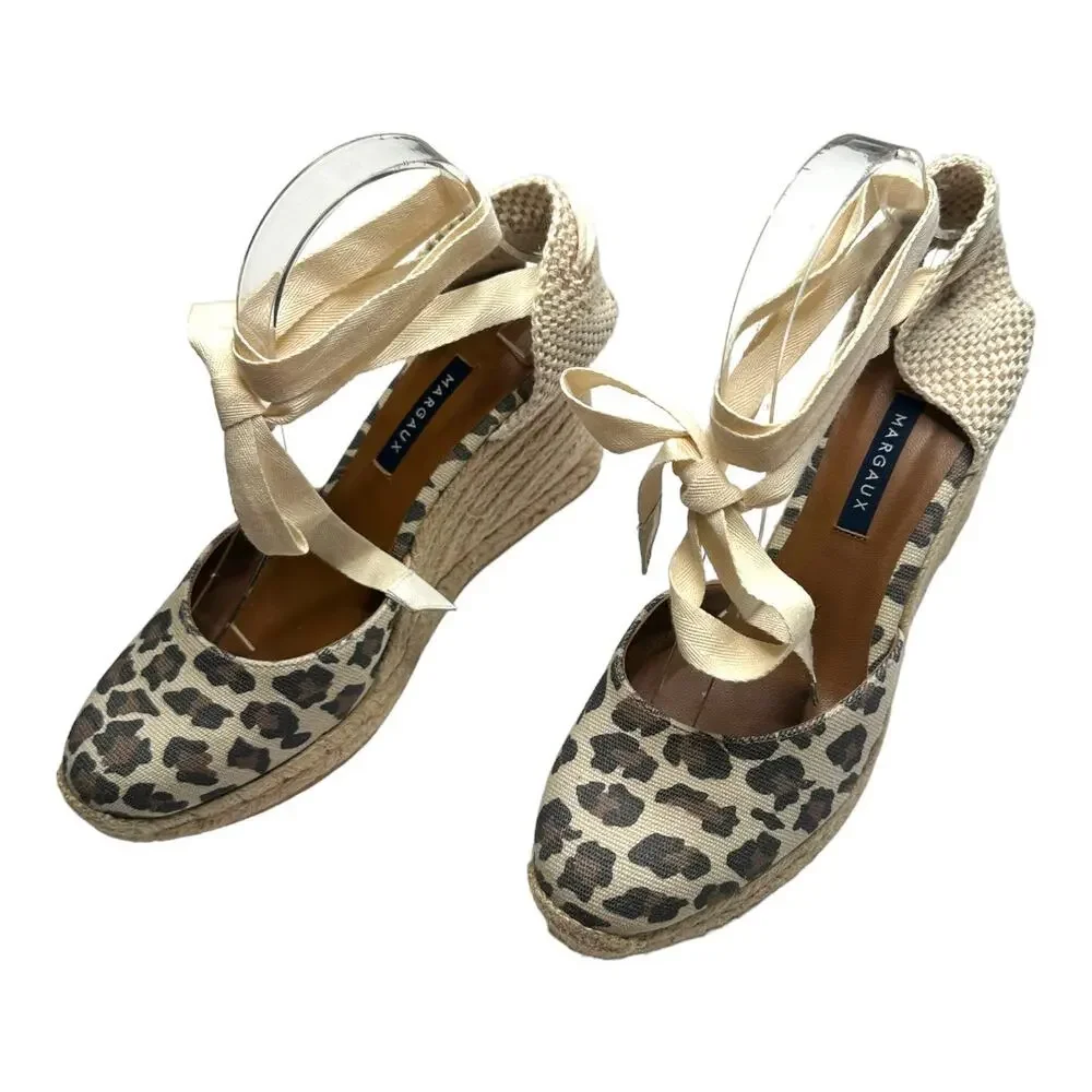 Margaux Leopard Print Lace-Up Espadrille Wedge Sandals Size 9.5